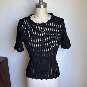 GAP 100% Cotton Black Crochet Short Sleeve Top